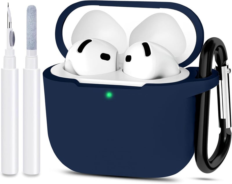 ATUAT Compatible with AirPods 4 Case Cover, Protective Silicone Skin Accessories with Keychain for Women Men for Apple AirPods 4th Generation Case(2024), Front LED Visible，Midnight Blue - Image 1